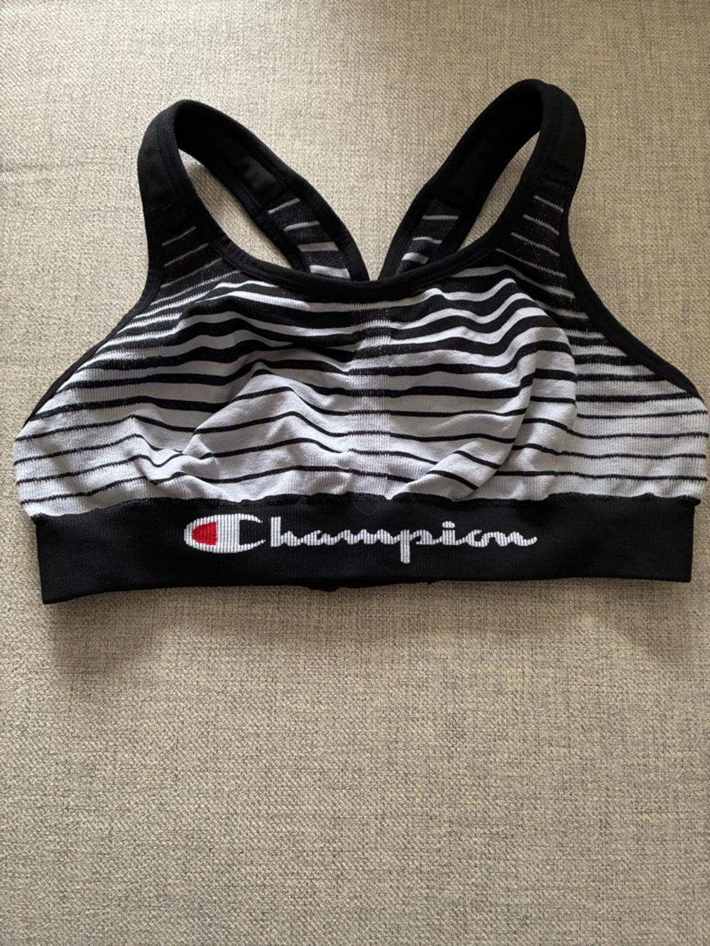 Champion Black & White Striped Racerback Sports Bra